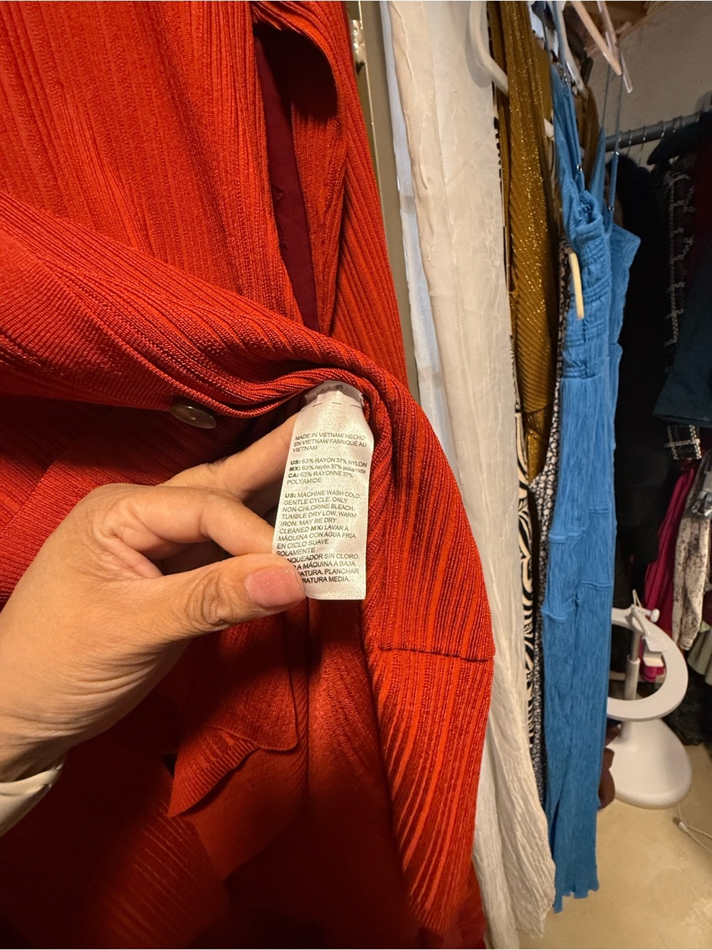 Chico's Long Ribbed Button-Front Cardigan in Rust Orange - Picture 6 of 9